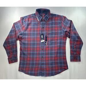 Izod NWT Plaid Flannel Cotton Button Up Red/Blue Mens L